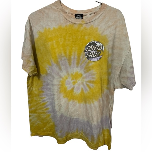 Retro Santa Cruz Skateboards Tie-Dye Men’s XL Skate Aged T-Shirt Yellow SURF - Picture 2 of 6